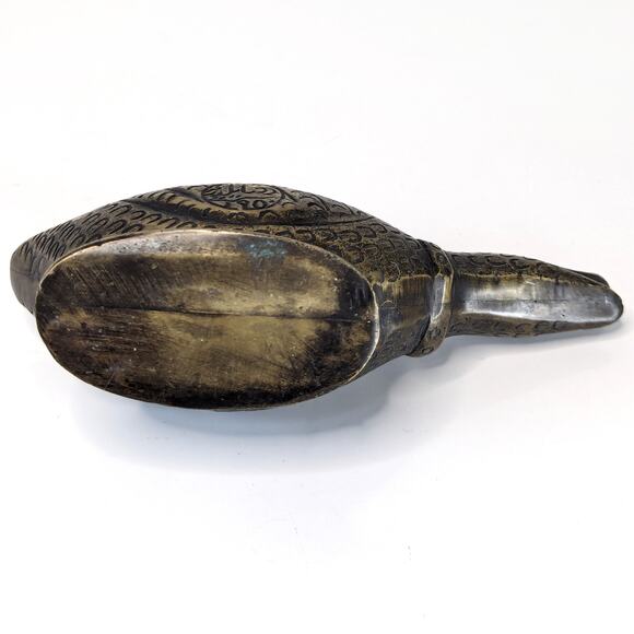 Vintage Aged Brass Bird Duck Incense Burner Oil Lamp India Heavy Bronze 6.5" - Picture 4 of 5